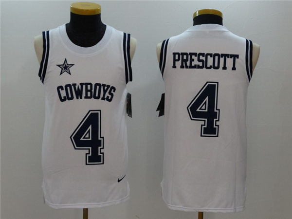 Men's Dallas Cowboys #4 Dak Prescott Nike White Vest Limited Stitched Jersey