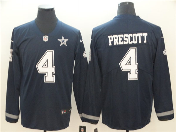 Men's Dallas Cowboys #4 Dak Prescott Teams Nike Therma Long Sleeve Stitched Jersey