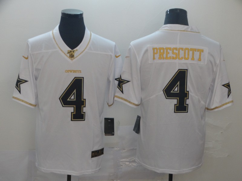 Men's Dallas Cowboys #4 Dak Prescott White Gold Retro Football Stitched Jersey