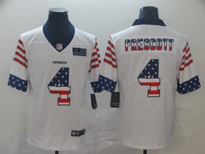 Men's Dallas Cowboys #4 Dak Prescott White Nike USA Flag Retro Football Stitched Jersey