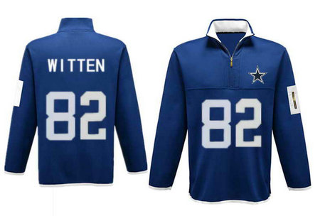 Men's Dallas Cowboys #82 Jason Witten Antigua Charcoal Fortune Sweater Knit Microfleece Quarter-Zip Pullover Blue Jacket