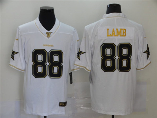 Men's Dallas Cowboys #88 CeeDee Lamb White Gold Retro Football Stitched Jersey