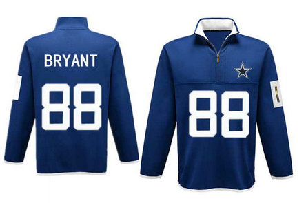 Men's Dallas Cowboys #88 Dez Bryant Antigua Charcoal Fortune Sweater Knit Microfleece Quarter-Zip Pullover Blue Jacket
