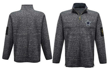 Men's Dallas Cowboys Antigua Charcoal Fortune Sweater Knit Microfleece Quarter-Zip Pullover Gray Jacket