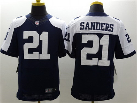 Men's Dallas Cowboys Retired Player #21 Deion Sanders Blue Thanksgiving Nik Elite Stitched Jersey
