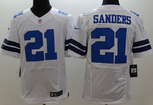 Men's Dallas Cowboys Retired Player #21 Deion Sanders White Nik Elite Stitched Jersey