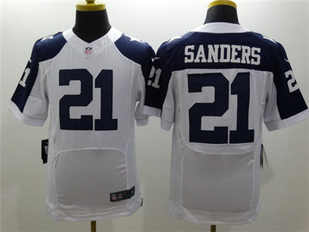 Men's Dallas Cowboys Retired Player #21 Deion Sanders White Thanksgiving Nik Elite Stitched Jersey