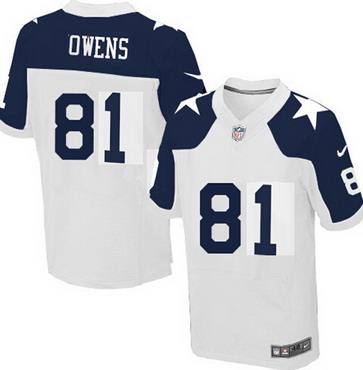 Men's Dallas Cowboys Retired Player #81 Terrell Owens White Thanksgiving NFL Nike Elite Jersey