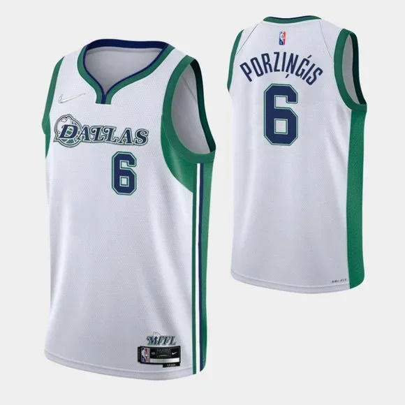 Men's Dallas Mavericks #6 Kristaps Porzingis 2021 22 White City Edition Stitched Jersey