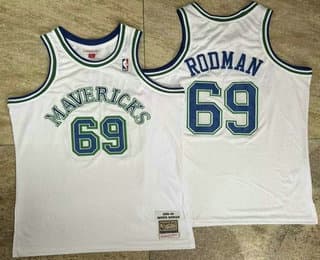 Men's Dallas Mavericks #69 Dennis Rodman White AU Throwback Jersey