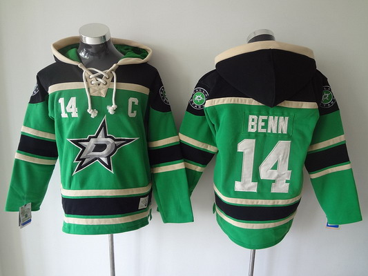 Men's Dallas Stars #14 Jamie Benn Old Time Hockey Home Green Hoodie Stitched