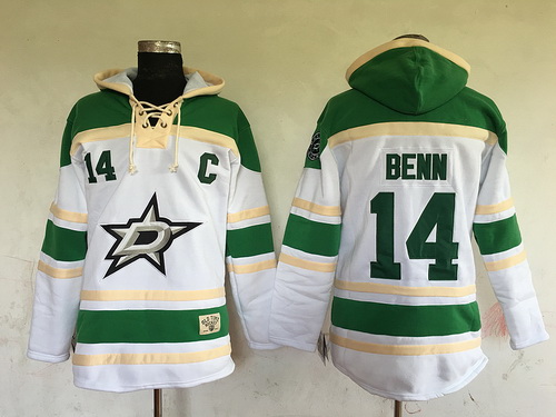 Men's Dallas Stars #14 Jamie Benn White Stitched NHL Old Time Hockey Hoodie Stitched