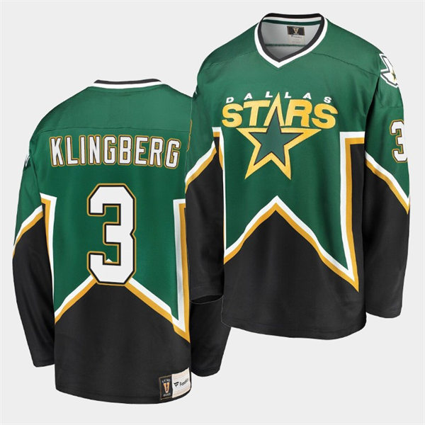 Men's Dallas Stars #3 John Klingberg Green Black Heritage Vintage Premier Jersey Stitched