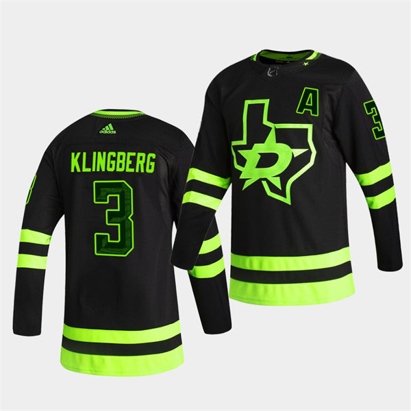 Men's Dallas Stars #3 John Klingberg adidas Blackout Alternate Jersey Stitched