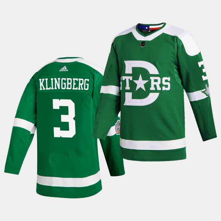 Men's Dallas Stars #3 John Klingberg adidas Green 2020 Winter Classic Jersey Stitched
