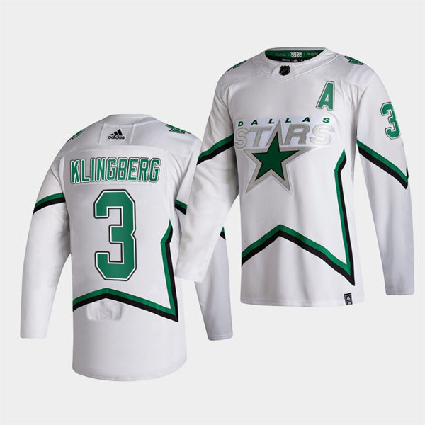 Men's Dallas Stars #3 John Klingberg adidas White 2021 Reverse Retro Jersey Stitched