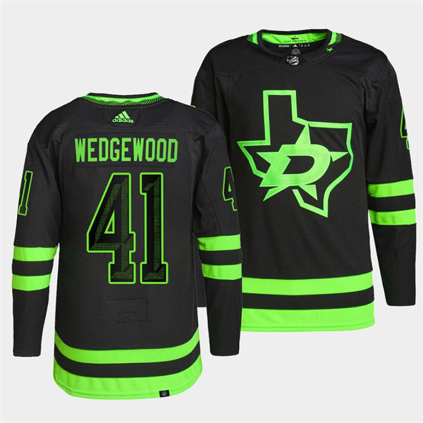 Men's Dallas Stars #41 Scott Wedgewood adidas Blackout Alternate Jersey Stitched