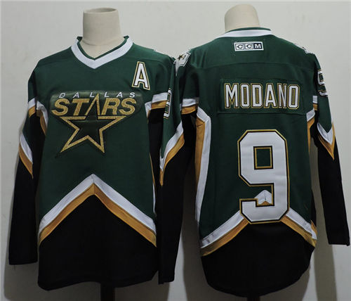 Men's Dallas Stars #9 MIKE MODANO 1999 CCM Green Black Throwback NHL Jersey Size S-3XL Stitched