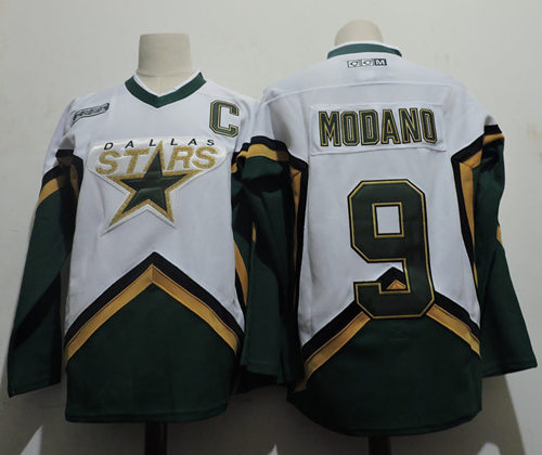 Men's Dallas Stars #9 MIKE MODANO 2005 CCM White Green Throwback NHL Jersey Size S-3XL Stitched