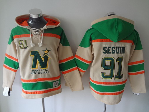 Men's Dallas Stars #91 Tyler Seguin Old Time Hockey Cream Hoodie Stitched