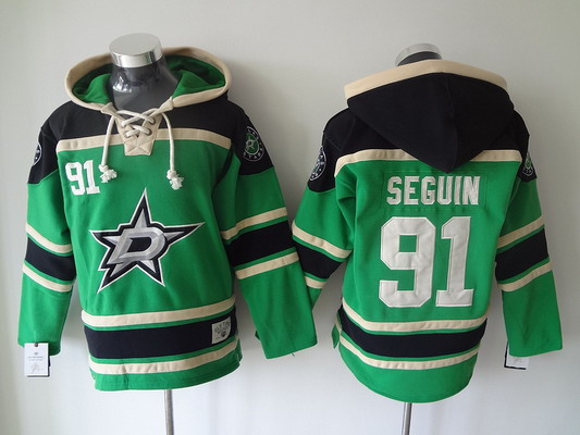 Men's Dallas Stars #91 Tyler Seguin Old Time Hockey Home Green Hoodie Stitched