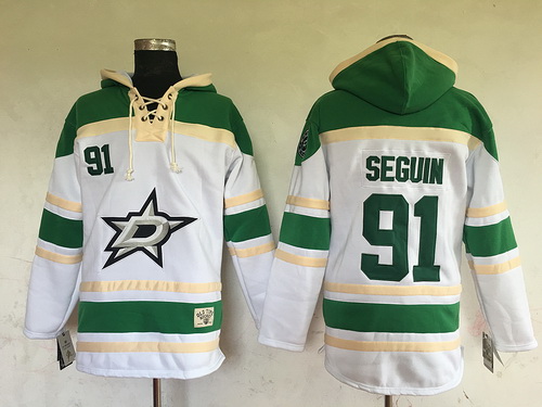 Men's Dallas Stars #91 Tyler Seguin White Stitched NHL Old Time Hockey Hoodie Stitched