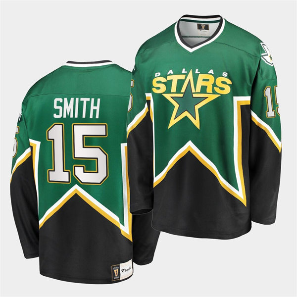 Men's Dallas Stars Retired Player #15 Bobby Smith Green Black Heritage Vintage Premier Jersey Stitched