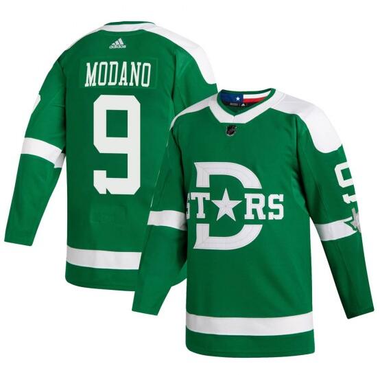 Men's Dallas Stars Retired Player #9 Mike Modano adidas Green 2020 Winter Classic Jersey Stitched