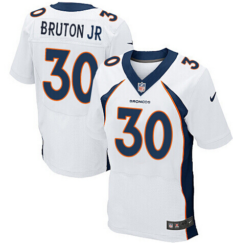 Men's Denver Broncos #30 David Bruton Jr White Road NFL Nike Elite Jersey