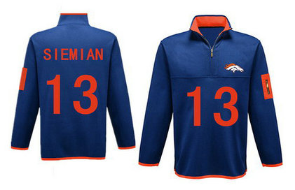 Men's Denver Broncos 13 Siemian Antigua Charcoal Fortune Sweater Knit Microfleece Quarter-Zip Pullover Blue Jacket