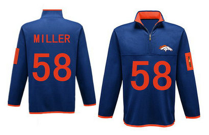 Men's Denver Broncos 58 Miller Antigua Charcoal Fortune Sweater Knit Microfleece Quarter-Zip Pullover Blue Jacket