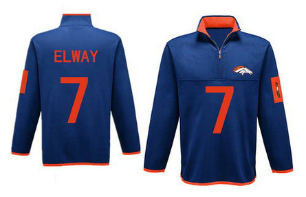 Men's Denver Broncos 7 Elway Antigua Charcoal Fortune Sweater Knit Microfleece Quarter-Zip Pullover Blue Jacket