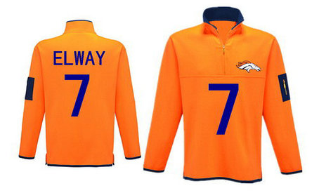Men's Denver Broncos 7 Elway Antigua Charcoal Fortune Sweater Knit Microfleece Quarter-Zip Pullover Orange Jacket