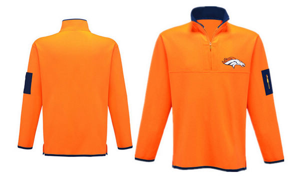Men's Denver Broncos Antigua Charcoal Fortune Sweater Knit Microfleece Quarter-Zip Pullover Jacket - Orange