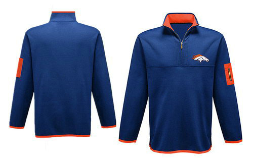 Men's Denver Broncos Blank Antigua Charcoal Fortune Sweater Knit Microfleece Quarter-Zip Pullover Blue Jacket