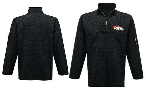 Men's Denver Broncos Blank Antigua Charcoal Fortune Sweater Knit Microfleece Quarter-Zip Pullover Dark Gray Jacket