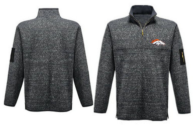Men's Denver Broncos Blank Antigua Charcoal Fortune Sweater Knit Microfleece Quarter-Zip Pullover Gray Jacket