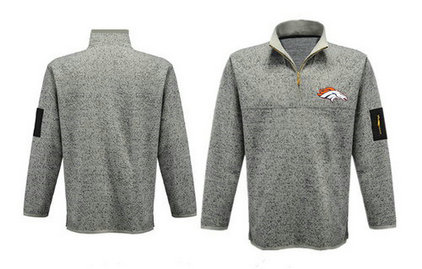 Men's Denver Broncos Blank Antigua Charcoal Fortune Sweater Knit Microfleece Quarter-Zip Pullover Light Gray Jacket