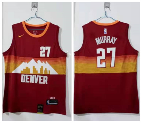 Men's Denver Nuggets #27 Jamal Murray Red 2021 City Edition NBA Swingman Jersey With The Sponsor Logo