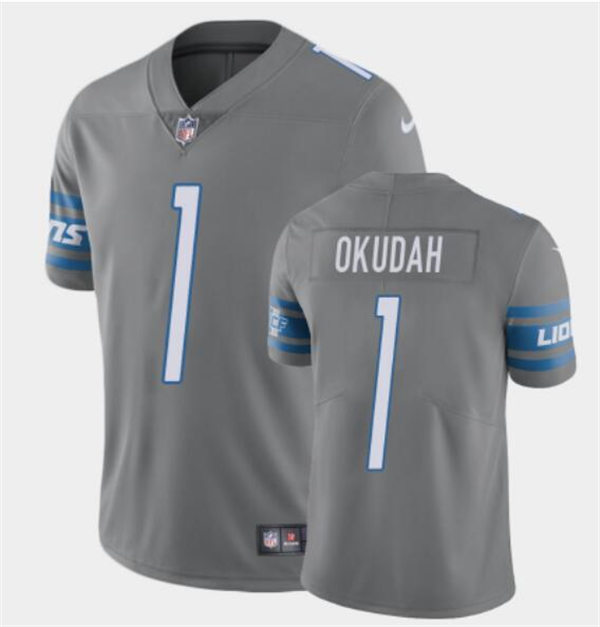 Men's Detroit Lions #1 Jeff Okudah Nike Steel Color Rush Limited Player Jersey