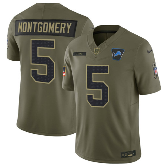 Men's Detroit Lions #5 David Montgomery Olive 2025 F.U.S.E. Salute to Service Limited Football Stitched Jersey