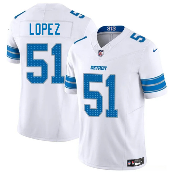 Men's Detroit Lions #51 Roy Lopez White 2025 F.U.S.E. Vapor Limited Football Stitched Jersey