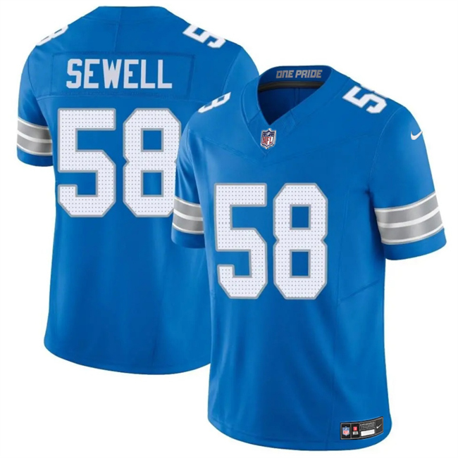 Men's Detroit Lions #58 Penei Sewell Blue 2025 F.U.S.E. Vapor Limited Football Stitched Game Jersey