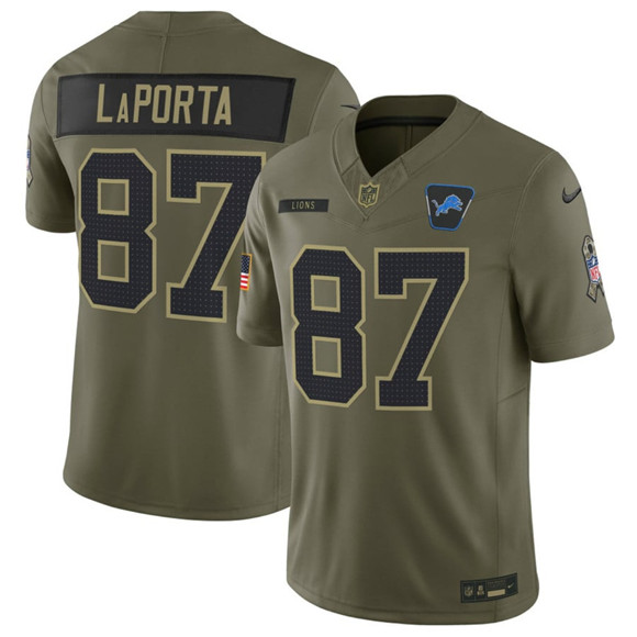 Men's Detroit Lions #87 Sam LaPorta Olive 2025 F.U.S.E. Salute to Service Limited Football Stitched Jersey