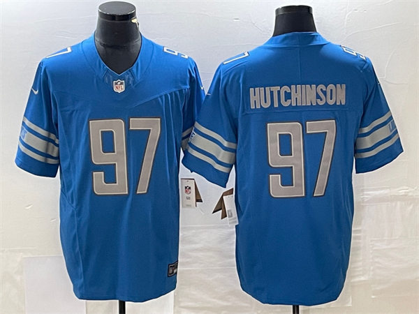 Men's Detroit Lions #97 Aidan Hutchinson Nike Blue F.U.S.E. Vapor Limited Jersey