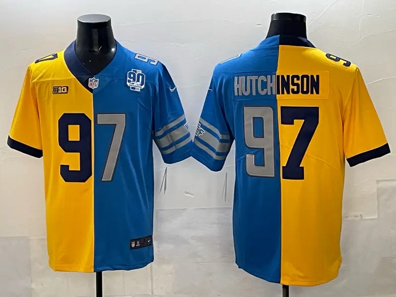 Men's Detroit Lions #97 Aidan Hutchinson Yellow Blue Split Vapor Limited Stitched  Jersey