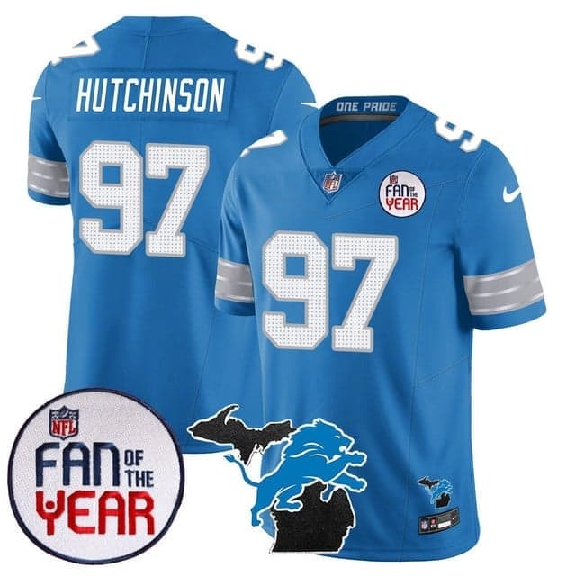 Men's Detroit Lions Fan Of The Year Jersey - All Stitched Aidan  Hutchinson - 97