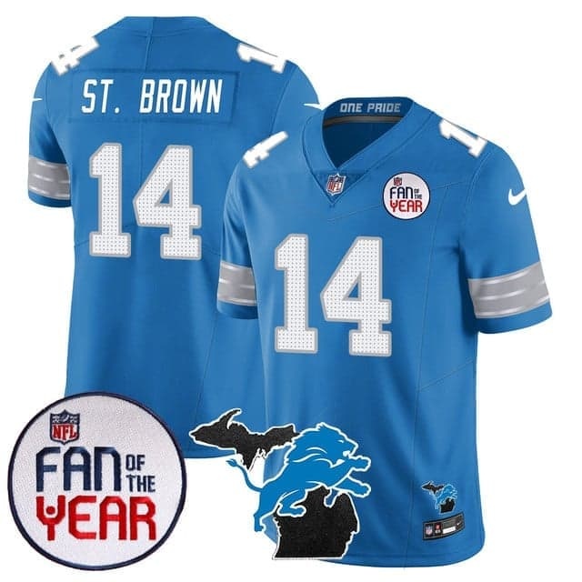 Men's Detroit Lions Fan Of The Year Jersey - All Stitched Amon-Ra  St. Brown - 14