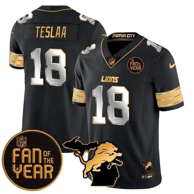 Men's Detroit Lions Fan Of The Year Jersey - All Stitched Isaac TeSlaa - 18