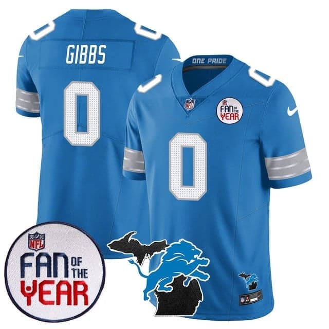 Men's Detroit Lions Fan Of The Year Jersey - All Stitched Jahmyr  Gibbs - 0